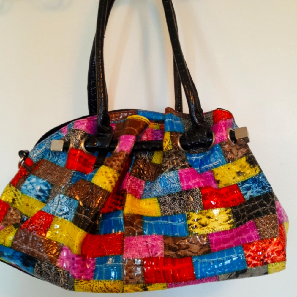 Multicolored pretty 3 compartment fun shoulder bag